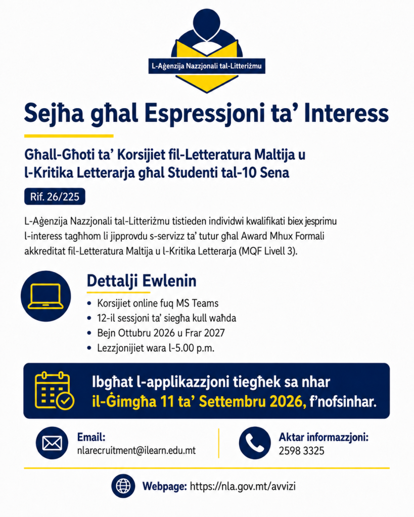 EOI 26-225 Courses in Maltese Literature NLA webpage