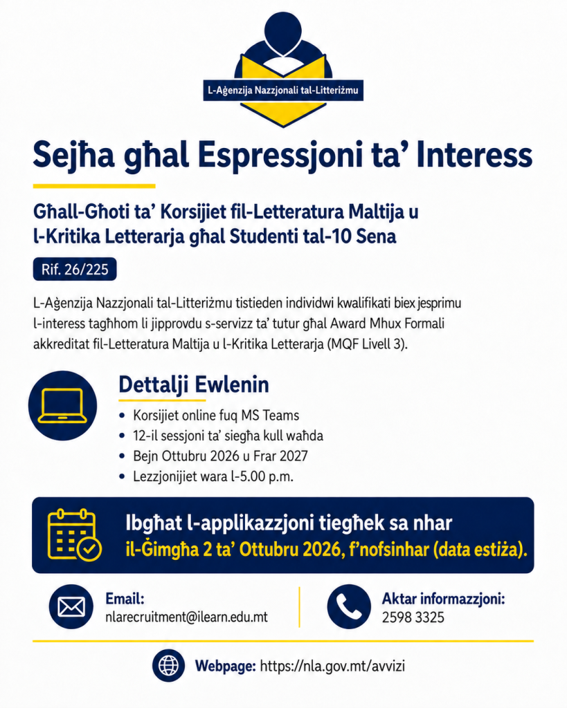 EOI 26-225 Courses in Maltese Literature NLA webpage - extension